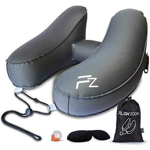 Preisvergleich Produktbild Superleichtes (nur 85g!) Nackenkissen von FlowZoom / Kompaktes aufblasbares Nackenhörnchen für Flugreisen / Leicht & schnell aufblasbar - ideal für Vielreisende / Set inkl. 3D-Maske & Ohrstöpsel