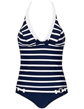 bugatti® marineblau / weiß gestreifter Damen Neckholder-Tankini