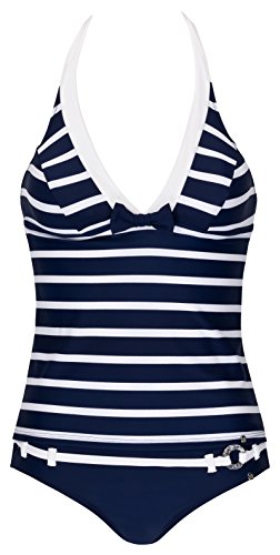 bugatti® marineblau / weiß gestreifter Damen Neckholder-Tankini