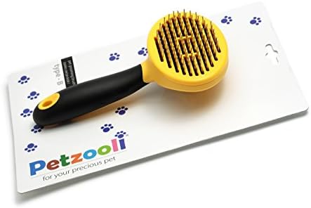Petzooli Painless, Stainless Steel Pin Brush for Health Improving Care. Wide-Tooth, All Pet Coats, Daily Grooming Routine, No-Mess Disposal, Self-Clean Button, Quick, Easy Use, Great Results, Pet-Friendly