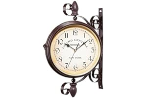 Oriental riverkit Retro Wall Clock Garden Clocks Paddington Station Wall Clock Double Sided Retro Antique Wall Clock, Waterproof, Mute, for Indoor Outdoor Garden 38 * 37cm (A)