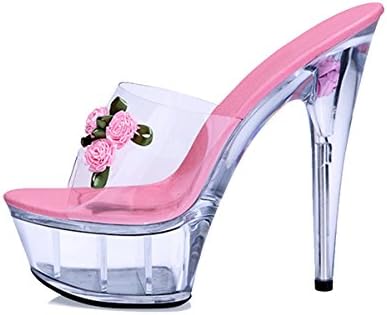 SexyPrey Women's Open Toe Platform Sandals Floral High Heel Shoes Pink Uk6