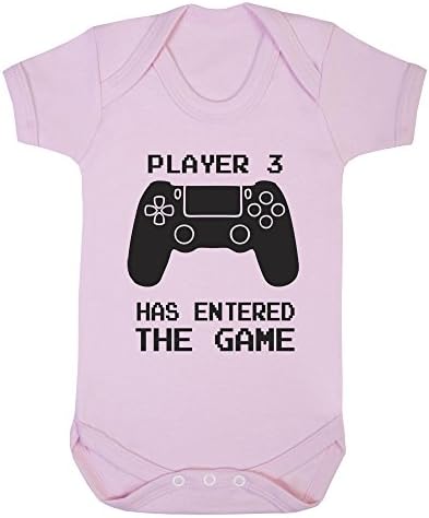 Player 3 has entered the game controller cute funny babygrow bodysuit onesie (6-12 months, Baby Pink BG)