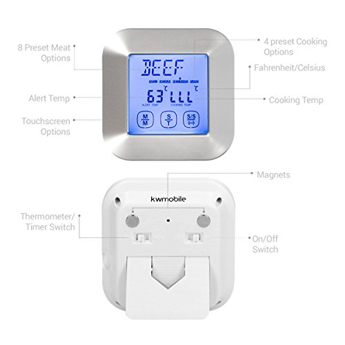 kwmobile Digitales Fleisch Thermometer Touchscreen – Küche Ofen Grill Zeitmesser Temperatur Anzeige Braten Kochen Timer BBQ Grillen - 4