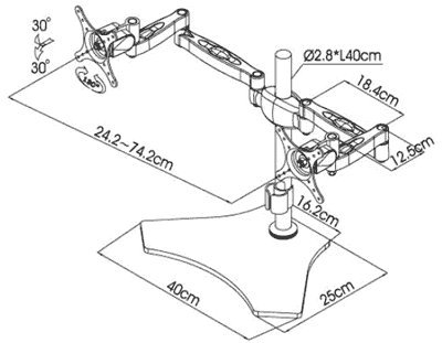 MMS 05 Zwei LCD Tischständer: Dual-LCD-Monitor-Arm-Halterung (2 Bildschirme side-by-side auf 1 Tisch) - 2