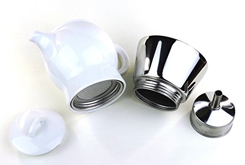 Italienischer Espressokocher »Carina« aus Edelstahl und weißem Porzellan (210 ml) / Made in Italy - 4