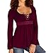 Produktbild Damen Tshirt,Geili Frauen Sexy Schnüren Bandage Rundhals Langarm Bluse Damen Übergröße Herbst Freizeit Einfarbig Slim Fit Tunika Tops T Shirt Oberteile Basictop