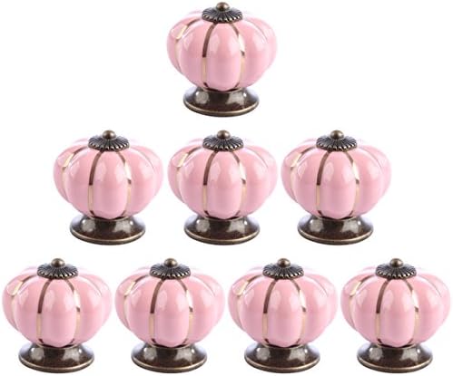 Foxom Drawer Knobs, 8 Pcs Creative Pumpkin Ceramic Door Knobs Drawer Handle Pulls For Cupboard/Cabinet/Wardrobe/Drawer/Bathroom/Kid's Room Decor (Pink)
