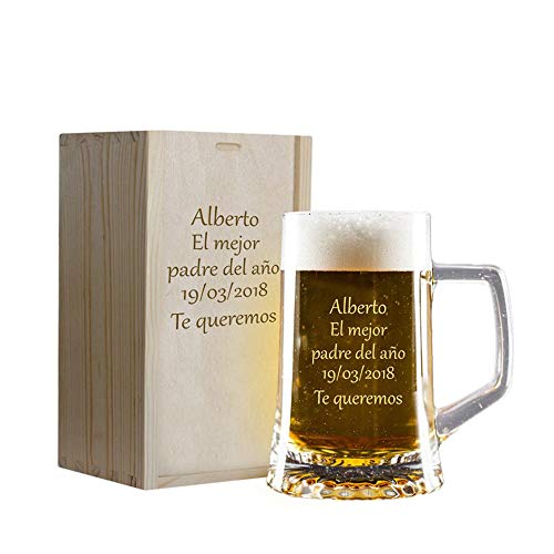 Calledelregalo Regalo Personalizado: Jarra de Cerveza grabada en Estuche de Madera también Grabado