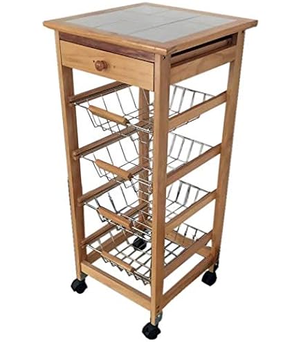 Totò Piccinni Carrello Da Cucina Vesuvio MADE IN ITALY – Portafrutta Con Cassetto E Ruote, Naturale