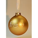 Weihnachtskugel mit Namen, Gold matt, Design Neo-Klassik in Geschenkverpackung mit Sichtfenster