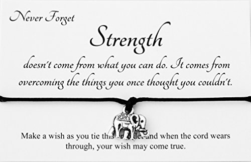 Life Inspirational,Strength Doesn't Come From What You Can Do Handmade Elephant Charm Wish bracelet,Organza Gift bag