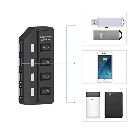 Tumao USB 3.0 Hub 4 Ports mit 5V 2A Netzteil, USB 3.0 Schalter Hub Ladegerät, Superspeed DatenHub USB 3.0 Kabel designt für iMac, MacBook Pro, MacBook Air, Mac Mini, Mobile Geräte - 4