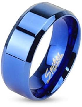 Paula & Fritz® Ring aus Edelstahl Chirurgenstahl 316L blau beschichtet 8 mm breit Flat Band abgeschrägter Rand...