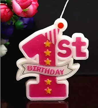 PRIMART.RETAIL 1st Birthday Cake Candles / Topper for Birthday Parties/Wedding/Engagement/Valentines Day Celebration/Theme Party (Number 1) (1st birthday candle)PINK COLORIL Pink Candy Stick Cake Candles / Topper for Birthday Parties/Wedding/Engagement/Valentines Day Celebration/Theme PINK COLOR girl