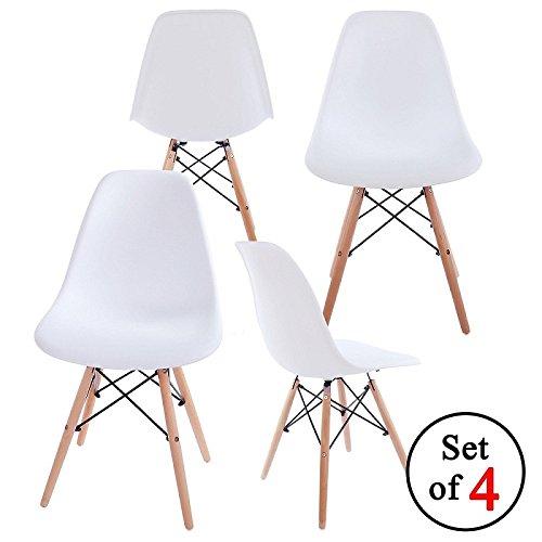 Chaises Design Set de Sillas, Polipropileno y Madera de Haya, Blanco, 53x47x82 cm, 4 Unidades