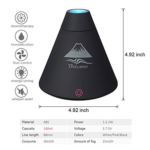Yinano®Mini Volcano USB Luftbefeuchter Ultraschall Aroma Diffusor Aromatherapy Luftreiniger Nebel Zerstäuber LED Farbwechsel (Volcano Aroma Diffuser, Schwarz) - 7