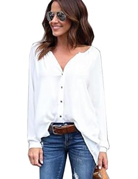 Yidarton Damen Bluse Chiffon Langarm Oberteile Elegante Mode Hemd Asymmetrisch Top
