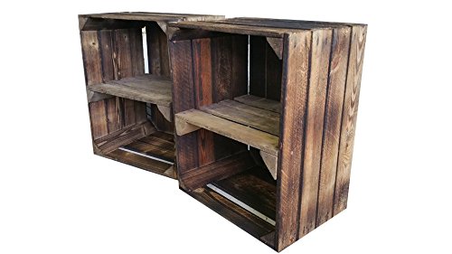 2 Stück geflammte Holzkisten – Weinkisten – Obstkisten mit Zwischenregal von Cronenwerth - 4
