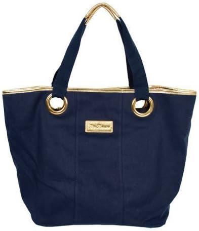 Navy blue large canvas tote bag with gold trim by Pia Rossini