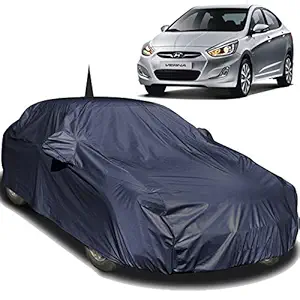 Autofact Car Body Cover Compatible for Hyundai Verna Fludic (2011/2012 / 2013/2014 / 2015/2016) with Mirror and Antenna Pockets (Navy Blue)