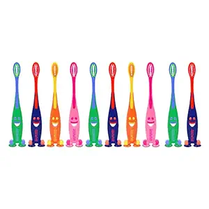 aquawhite Junior Smiley Kids Toothbrush, Soft Bristles, Pack of 10.(Colour may vary)