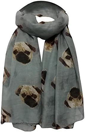 BESTOPPEN Women Scarf ,Ladies Cute Pug Dog Print Scarf Scarves Fashion Long Wrap Shawl Winter Spring Scarf Girls Soft Scarves Stole Scarves Scarf Blue Gray Blue Red White Orange Purple (Gray)