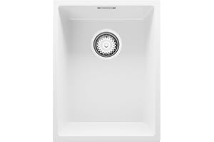 Fregadero bajo Encimera Blanco 36x47cm, 1 Seno + Sifón, Granito al mueble 40cm - London de Primagran