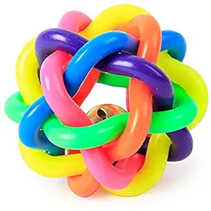 PSK Colourful Squeaky Rainbow Rubber and Latex Woven Balls with Inner Bell for Dogs(Large Size)