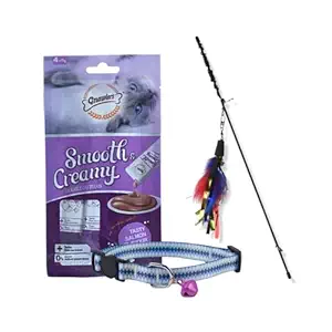 Poochles Exclusive Cat Combo | Gnawlers Cat Treats (15g), Furball Adjustable Cat Collar & Cat Wand Toy | New Cat & Kitten Combo