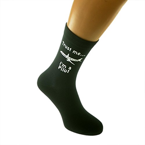 Trust me I'm a Pilot and Plane Image Printed on Black Mens Cotton Rich Socks