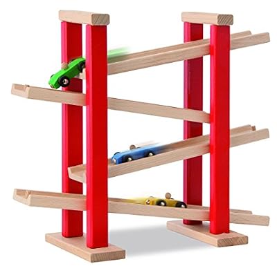 Smoby Eichhorn, 100027332- Jouet en Bois, Jeu de Construction, Jeu de Course, Automobile et Circuit en Bois, 4 Voitures Bois Incluses