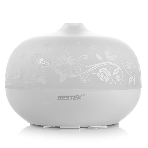 BESTEK 300ml Glas Aroma Diffuser Öl Diffusor Ultraschall Vernebler mit 7 LED Farbwechsel und Abschaltautomatik für Aromatherapie Weiß - 8