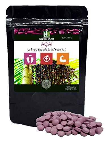 Açaí / 180 tabletas de 500 mg/NAKURU Boost/Polvo Orgánico Seco y Comprimido en Frío/Analizado y empacado en Suiza /" La Fruta Sagrada de la Amazonía"