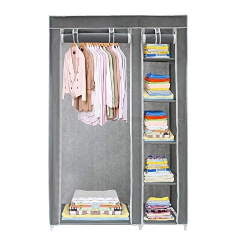 Todeco - Guardarropa, Armario - Material: Tubos de acero inoxidable - Tipo de cierre: Partes de velcro y cremallera - 2 puertas, 172 x 105 x 43 cm, Gris