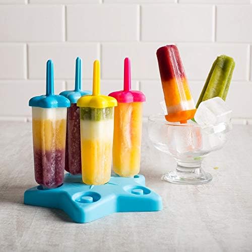 Getko With Device DIY Ice Pop Molds Star Reusable Ice Popsicle Maker Ice Cream Lolly Juice Maker Tray Home Made Ice Cream Mold - Set of 6