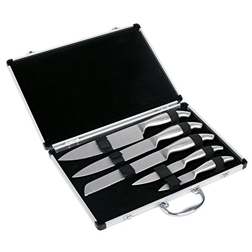 GRILL & MORE Essentials, Steel BBQ Küchenmesser Set 5-teilig im Messerkoffer
