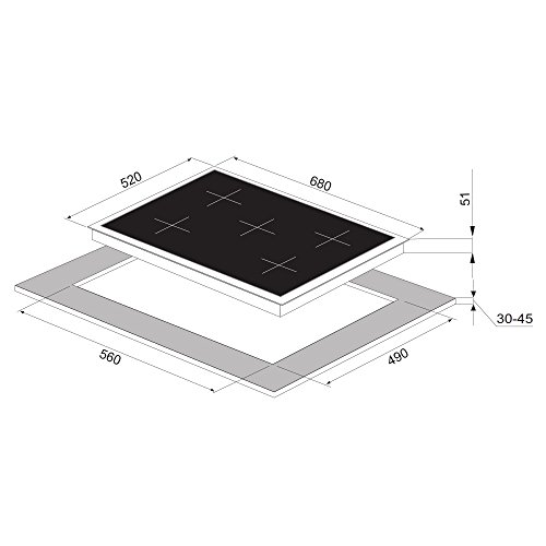 Premium Autark Gaskochfeld VLANO PL 705 BK 70 cm Kochfeld Gas / 5 SABAF Gasbrenner/ Stark Brenner / DUAL WOK Brenner / Ceran / Glaskeramik / für 60 cm Unterschrank / Gusstopfträger / Einhand Zündung / schwarz Glas / inkl Flüssiggas Gas 50 mbar / Erdgas 20 mbar Düsen - 2