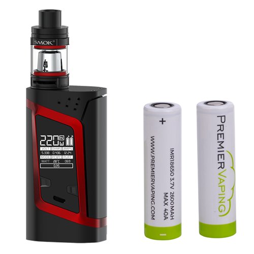 Preisvergleich Produktbild Smok Alien Kit - 220W Mod with 2ml TFV8 Baby Tank - Black / Red - including 2 x Premier Vaping 40A 2600mAh 18650 Batteries