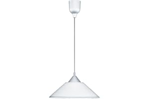 Trio Leuchten 301400101 Diego Lampada a Sospensione, E27 max.60W, Ø 30cm, lunghezza 125cm, vetro rigato bianco