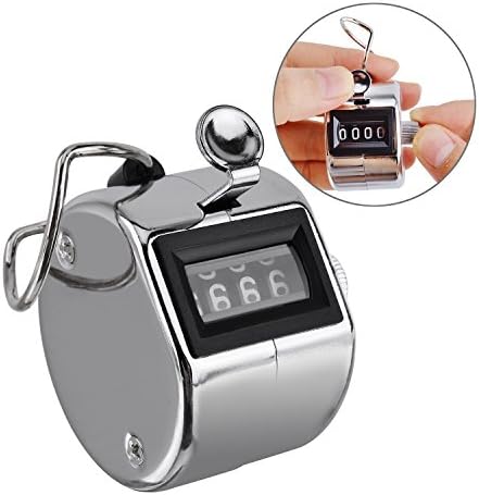 4 Digit Hand Tally Counter Hand Held Mechanical Palm Clicker Counter Lap Manual Clickers with Metal Finger Ring Hoop Holder (Silver)