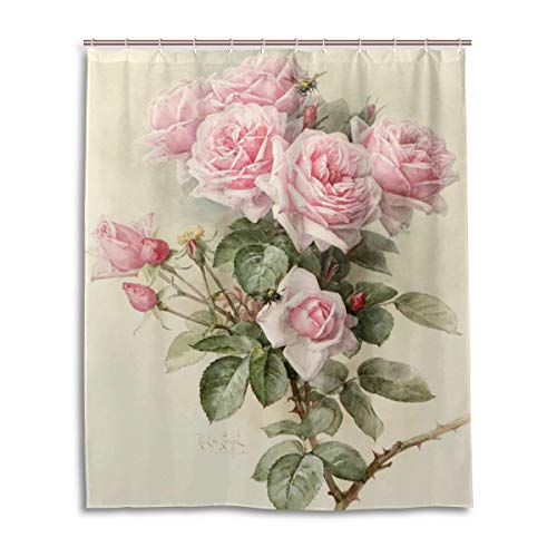 JSTELBath Shower Curtain 60x72 Inch,Vintage Shabby Chic Pink Rose Floral,Mildew Proof Polyester Fabric Bathroom Curtain¡­