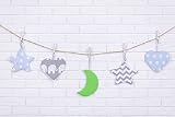 Amilian® Hängedeko Stern Herz Mond 5 Stück Design21 Wanddeko Anhängsel Gehänge Baby für Kinderbett NEU