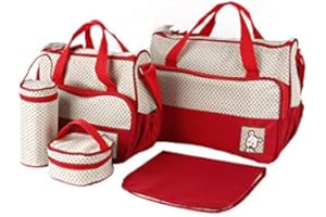 MUPAI Ensemble de sacs à langer 5 pièces, Sac à langer pour couches, pour bébés de 0 à 4 ans (Rouge)