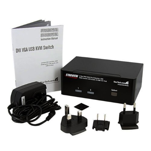StarTech.com Dual DVI VGA 2 Port Monitor Audio Switch 2-fach KVM Umschalter USB 2.0 1920×1200 – 2 x USB 2.0 4 x DVI-I 4 x Klinke (Buchse) - 4