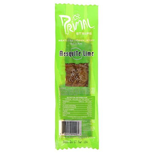 Primal Vegan Jerky | Seitan - Mesquite Lime Jerky | 6 x 28g