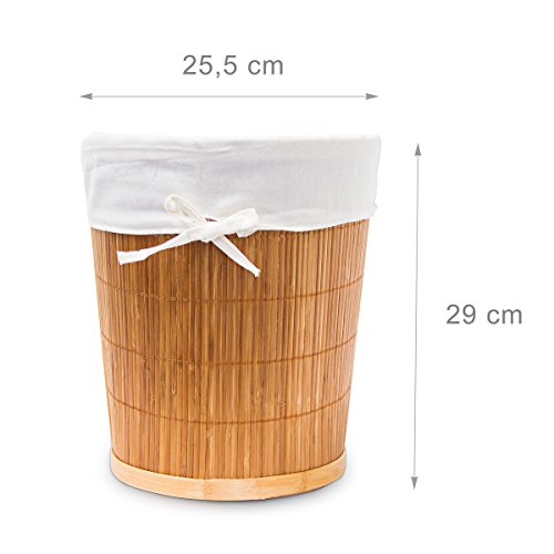 Relaxdays Papierkorb Bambus rund HBT ca. 29 x 25,5 x 25,5 cm Bambus-Eimer mit herausnehmbarer Stoffeinlage für Büro und Arbeitszimmer, leichter und handlicher Aufbewahrungskorb für zu Hause, natur - 7