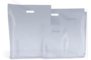 COMPLETE RETAIL SOURCE LTD 100xNEW SEE THROUGH HEAVY DUTY PLASTIC CARRIER BAGS PARTY GIFT CLEAR BAGS (22" X 18"+4(56x45cm))