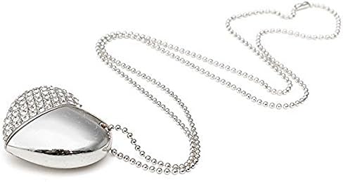 LIANGUK 16GB USB Flash Drive Necklace - Jeweled Metal Heart USB Memory Stick Pendant USB Stick Flash Memory Drive-Silver
