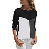 ITISME FRAUEN BLUSE Mode Frauen Casual Patchwork Farbblock Oansatz Lange Ärmel T-Shirt Bluse Top